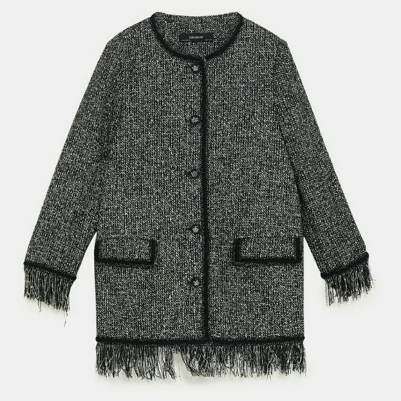 ZARA WOMEN BLACK TWEED JACKET WITH METALLIC THREAD SIZE XS - Picture 1 of 9
